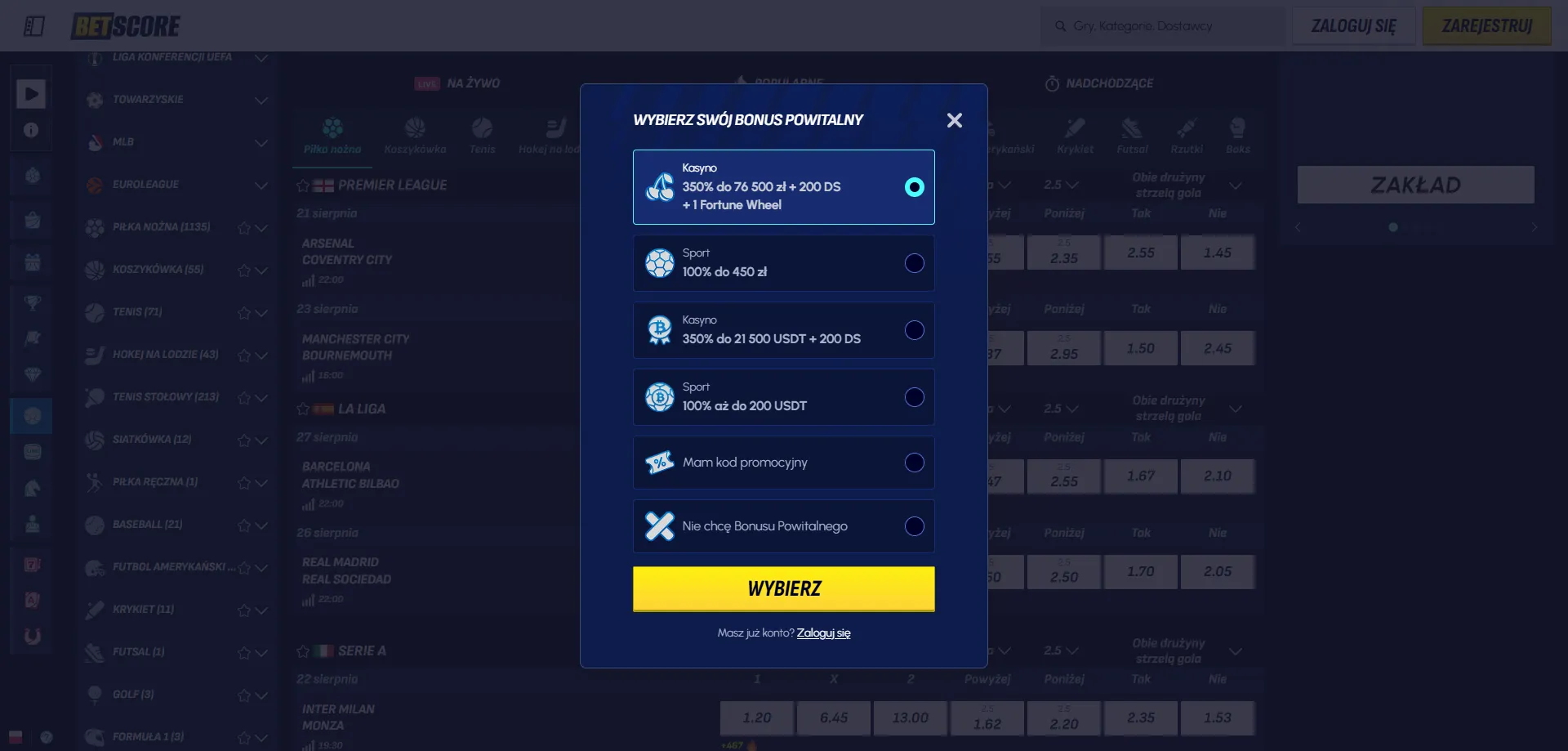 Rejestracja w Betscore Casino – szybki proces zakładania konta